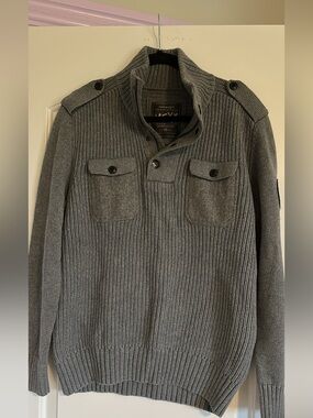 Mexx Gray Ribbed Crewneck Sweater with Chest Pockets